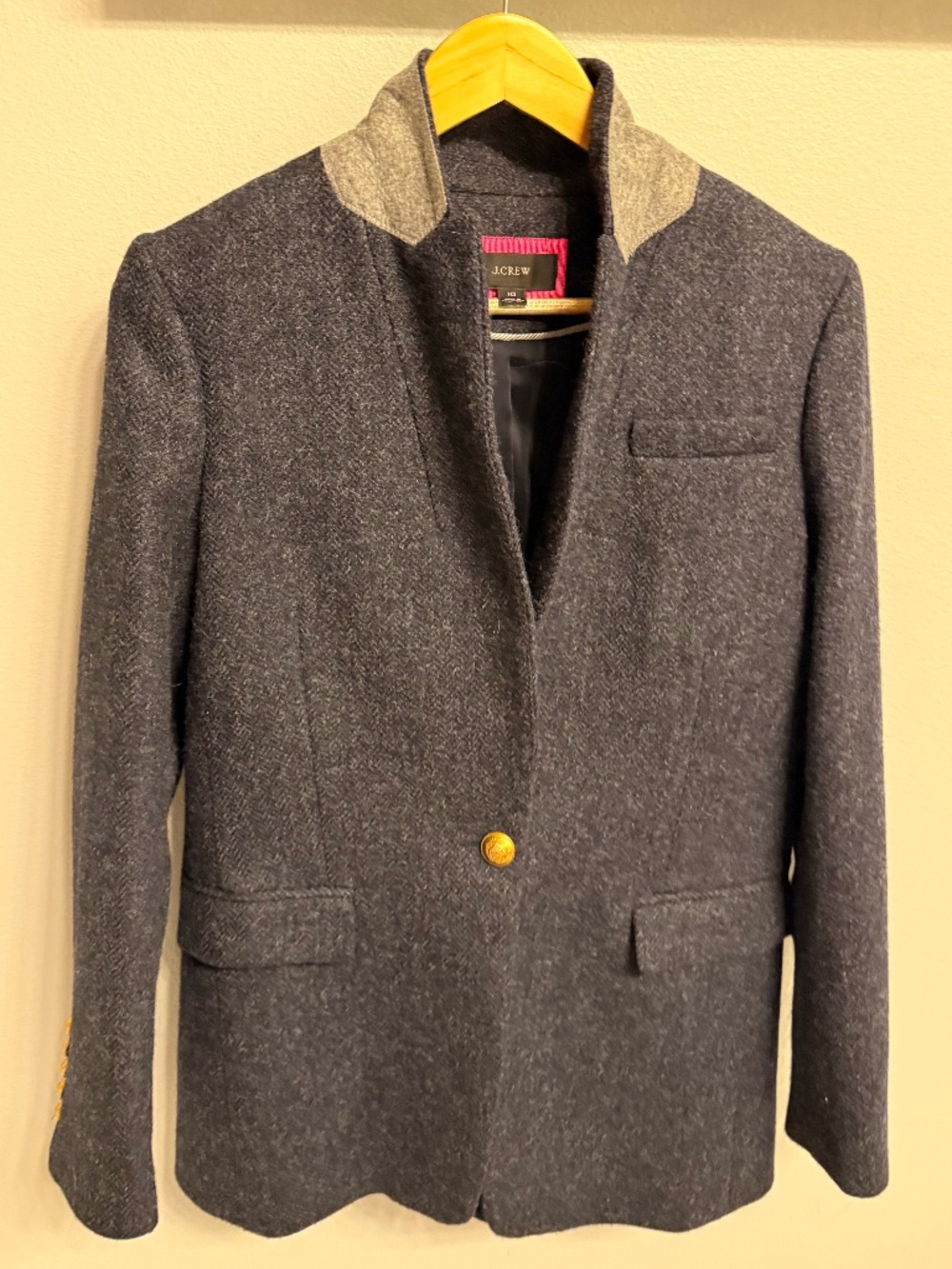 J. Crew Navy Herringbone Wool Blazer with Gold Buttons - Picture 11 of 14